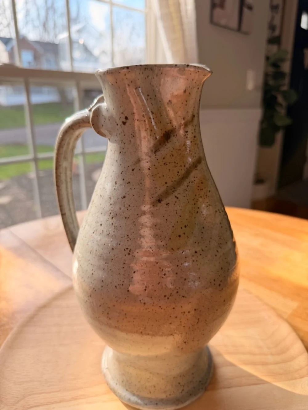 Handmade Studio Art Pottery Pitcher — Speckled Ash Glaze, Signed, Vintage - Picture 3 of 7